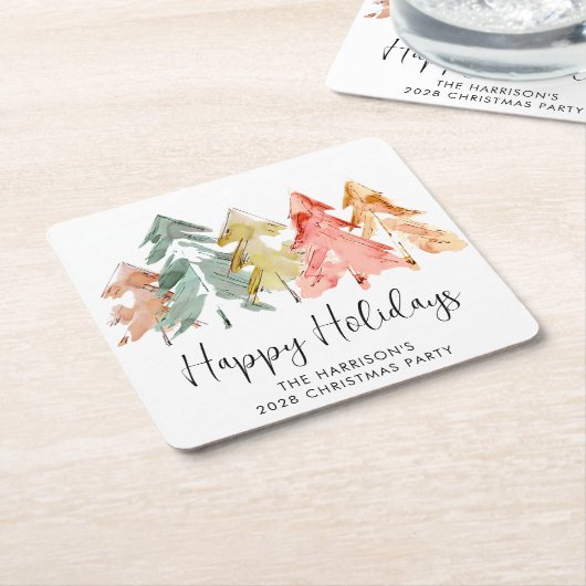 Happy Holidays Pine Tree Christmas Party Rechteckiger Pappuntersetzer (angewinkelt)