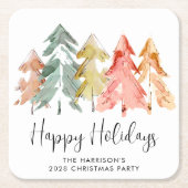Happy Holidays Pine Tree Christmas Party Rechteckiger Pappuntersetzer (Vorderseite)
