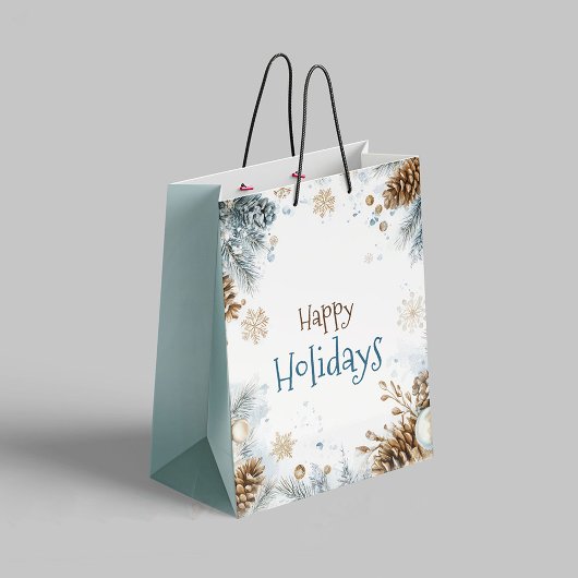 Happy Holidays Pine Tree Gift Bag Mittlere Geschenktüte