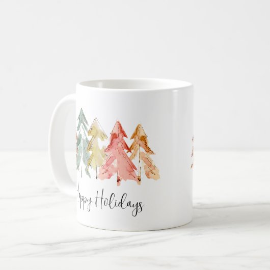 Happy Holidays Pine Tree Wasserfarben Weihnachten Kaffeetasse (Vorderseite Links)