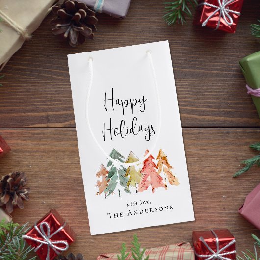 Happy Holidays Pine Tree Watercolor Weihnachten Kleine Geschenktüte
