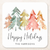 Happy Holidays Pine Trees Wasserfarben Weihnachten Rechteckiger Pappuntersetzer (Vorderseite)