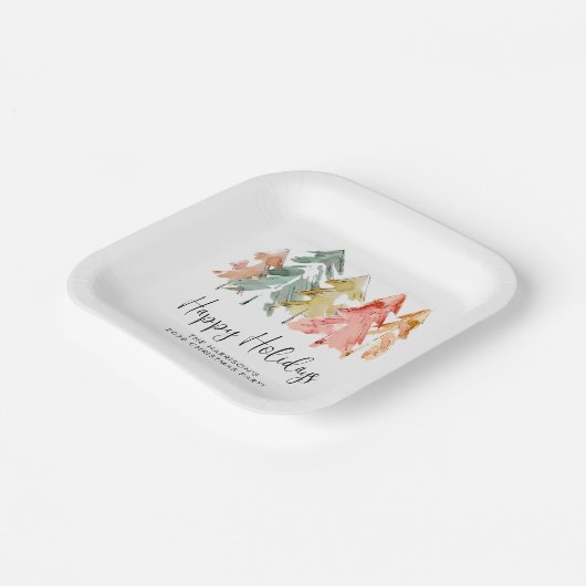 Happy Holidays Pine Trees Weihnachtsfest Party Pappteller (Gewinkelt)