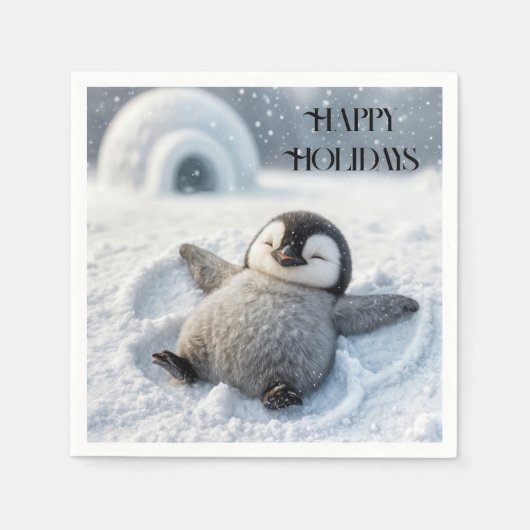Happy Holidays Pinguin Chick Beim Schnee Engel Serviette (Vorderseite)