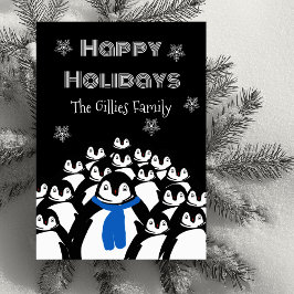Happy Holidays Pinguin Personalisiert Black Feiertagskarte