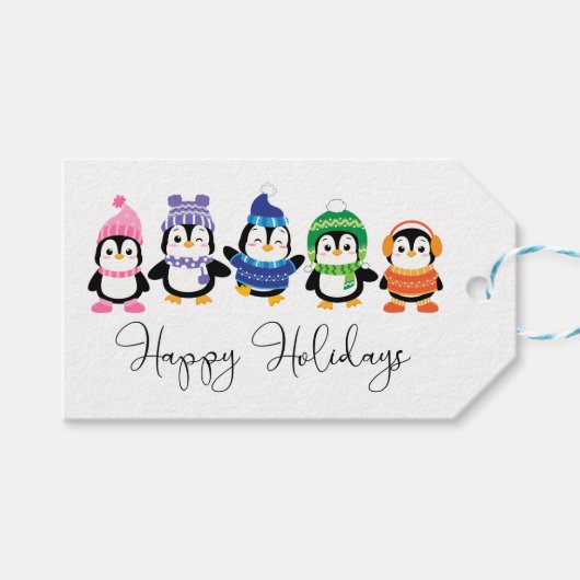Happy Holidays Pinguine Gift Tags Geschenkanhänger (Vorderseite (Horizontal))