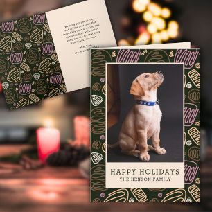 Happy Holidays Pink Black One line Dog Foto Feiertagskarte