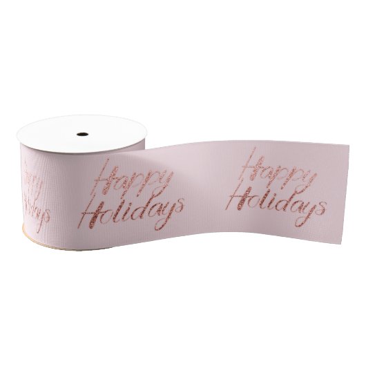 Happy Holidays Pink Delikate Pastel Rose Gold Ripsband (Spule)