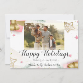 Happy Holidays Pink und Gold Foto & Custom Text Feiertagskarte