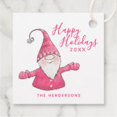 Happy Holidays Pink und White Niedlich Gnome Weihn Geschenkanhänger (Rückseite)