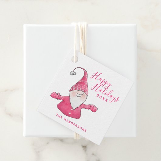 Happy Holidays Pink und White Niedlich Gnome Weihn Geschenkanhänger (Beispiel)