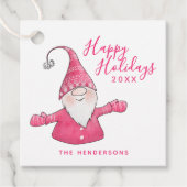Happy Holidays Pink und White Niedlich Gnome Weihn Geschenkanhänger (Vorderseite)