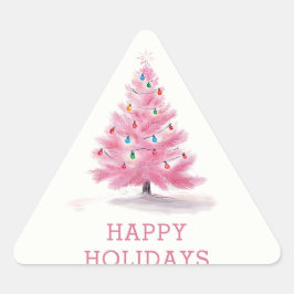 Happy Holidays Pink Weihnachtsbaum Modern Dreieckiger Aufkleber