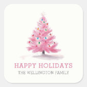 Happy Holidays Pink Weihnachtsbaum Modern Quadratischer Aufkleber (Vorderseite)