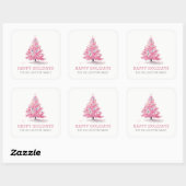 Happy Holidays Pink Weihnachtsbaum Modern Quadratischer Aufkleber (Blatt)