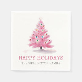 Happy Holidays Pink Weihnachtsbaum Modern Serviette