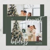 Happy Holidays Pinselschrift Foto Grün Feiertagskarte (Vorne/Hinten)