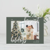 Happy Holidays Pinselschrift Foto Grün Feiertagskarte (Stehend Vorderseite)