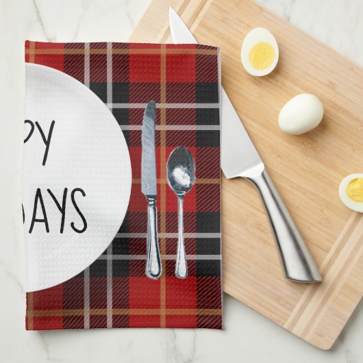 Happy Holidays Plate on Tartan Kariert Geschirrtuch (Viertel Falte)