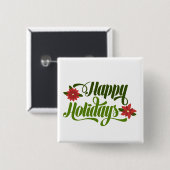 Happy Holidays Poinsettia 15 Cm Square Abzeichen Button (Vorne & Hinten)