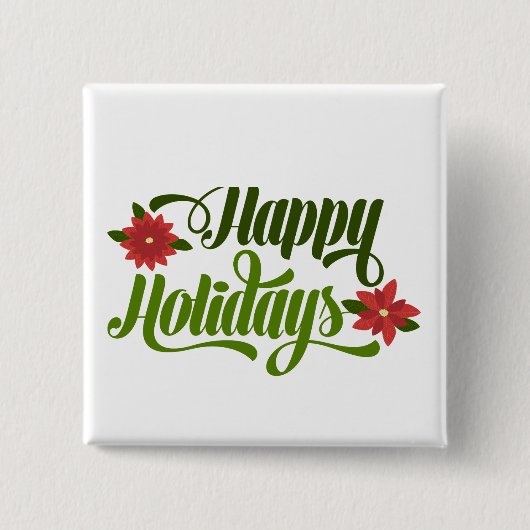 Happy Holidays Poinsettia 15 Cm Square Abzeichen Button (Vorderseite)