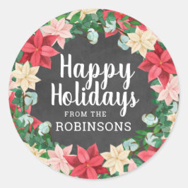 Happy Holidays Poinsettia Chalkboard Runder Aufkleber