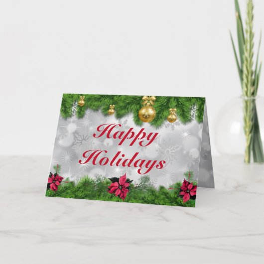 Happy Holidays Poinsettia Holiday Karte (Vorderseite)