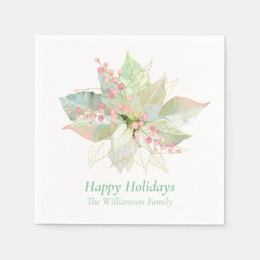 Happy Holidays Poinsettia Pastel Personalisiert Serviette (Vorderseite)