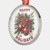 Happy Holidays Poinsettia und Holly Ornament Aus Metall (Links)
