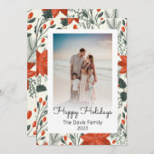 Happy Holidays Poinsettia Weihnachtsfamilie Foto Feiertagskarte (Vorne/Hinten)