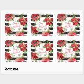 Happy Holidays Poinsettias, Black Stripe Stickers (Blatt)