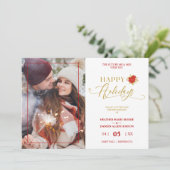 Happy Holidays Poinsettias Wreath Photo Wedding Save The Date (Stehend Vorderseite)