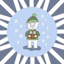 Happy Holidays Polar Bear Blue Sticker