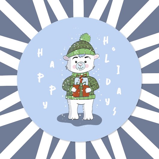 Happy Holidays Polar Bear Blue Sticker