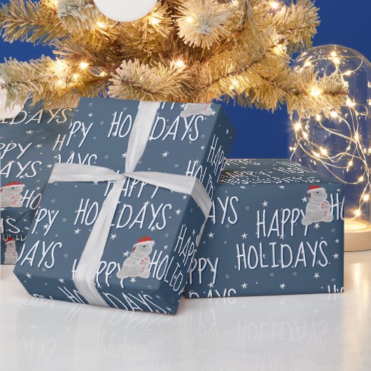 Happy Holidays Polar Bear On Stars Geschenkpapier (Feiertage)