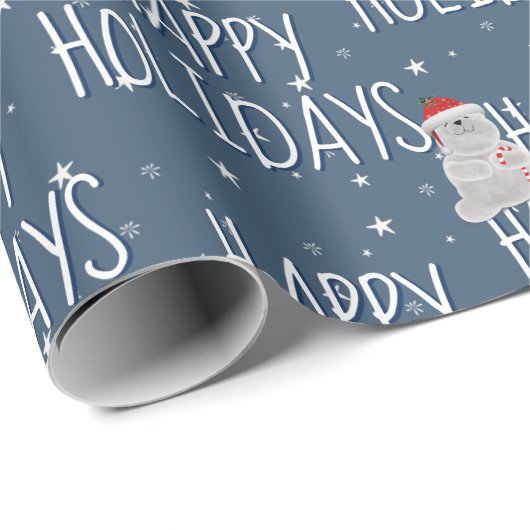 Happy Holidays Polar Bear On Stars Geschenkpapier (Rolleneckpunkt)