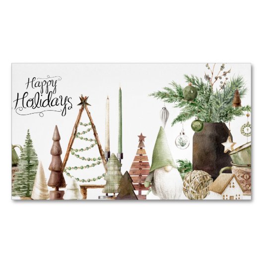 Happy Holidays Primitive Gnome Magnetische Visitenkarte (Vorderseite)