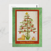 Happy Holidays Primitive Weihnachtsbaum Postkarte (Vorne/Hinten)