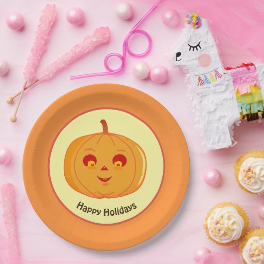 Happy Holidays Pumpkin Face Pappteller (Party)