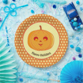 Happy Holidays Pumpkin Face & Polka Dots Pappteller (Party)