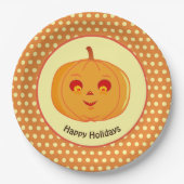 Happy Holidays Pumpkin Face & Polka Dots Pappteller (Vorderseite)