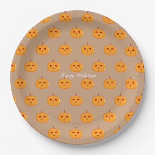 Happy Holidays Pumpkin Faces Pappteller (Vorderseite)
