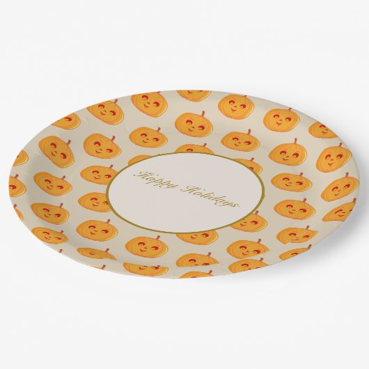 Happy Holidays Pumpkin Faces Pappteller (Schrägansicht)