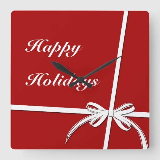 Happy Holidays Quadratische Wanduhr (Vorderseite)