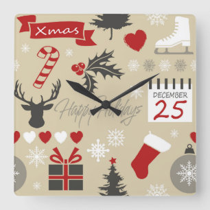 Happy Holidays Quadratische Wanduhr