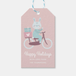 Happy Holidays Rabbit Reiten Fahrrad Personalisier Geschenkanhänger