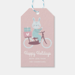 Happy Holidays Rabbit Reiten Fahrrad Personalisier Geschenkanhänger
