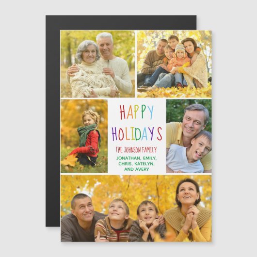 Happy Holidays Rainbow Family Foto Collage Magnet (Vorne/Hinten)