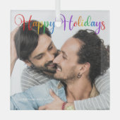 Happy Holidays Rainbow Gay Couple Foto Weihnachten Ornament Aus Glas (Vorderseite)