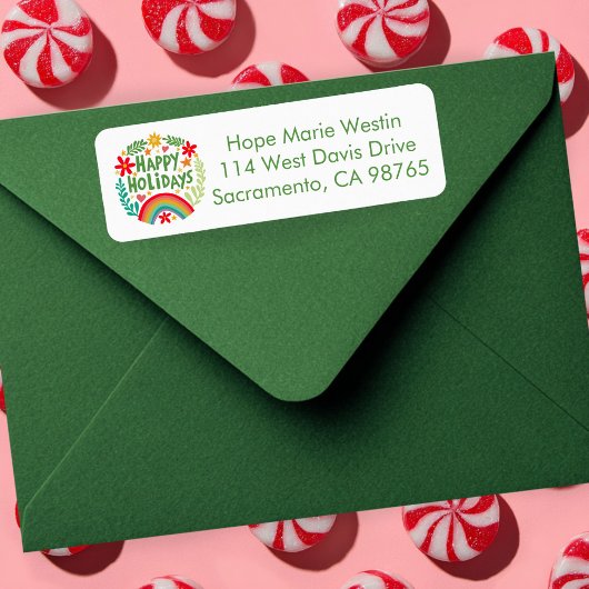 Happy Holidays Rainbow Handgezeichnet Rücksendeadr